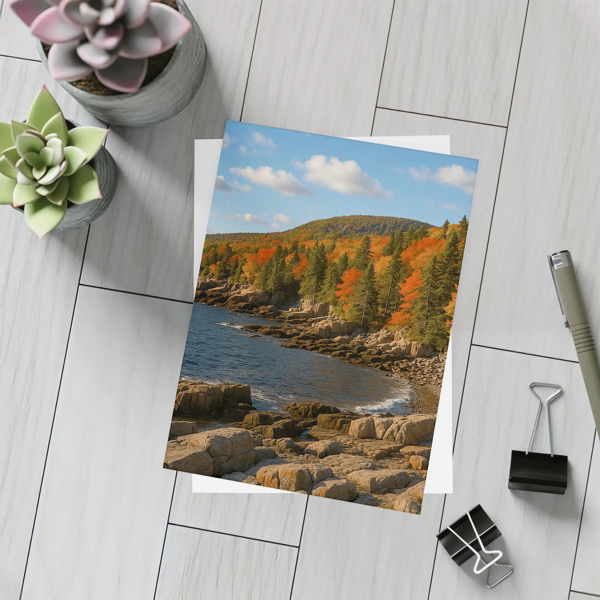 Acadia Rocky Coastline Autumn Forest Landscape – Postcards