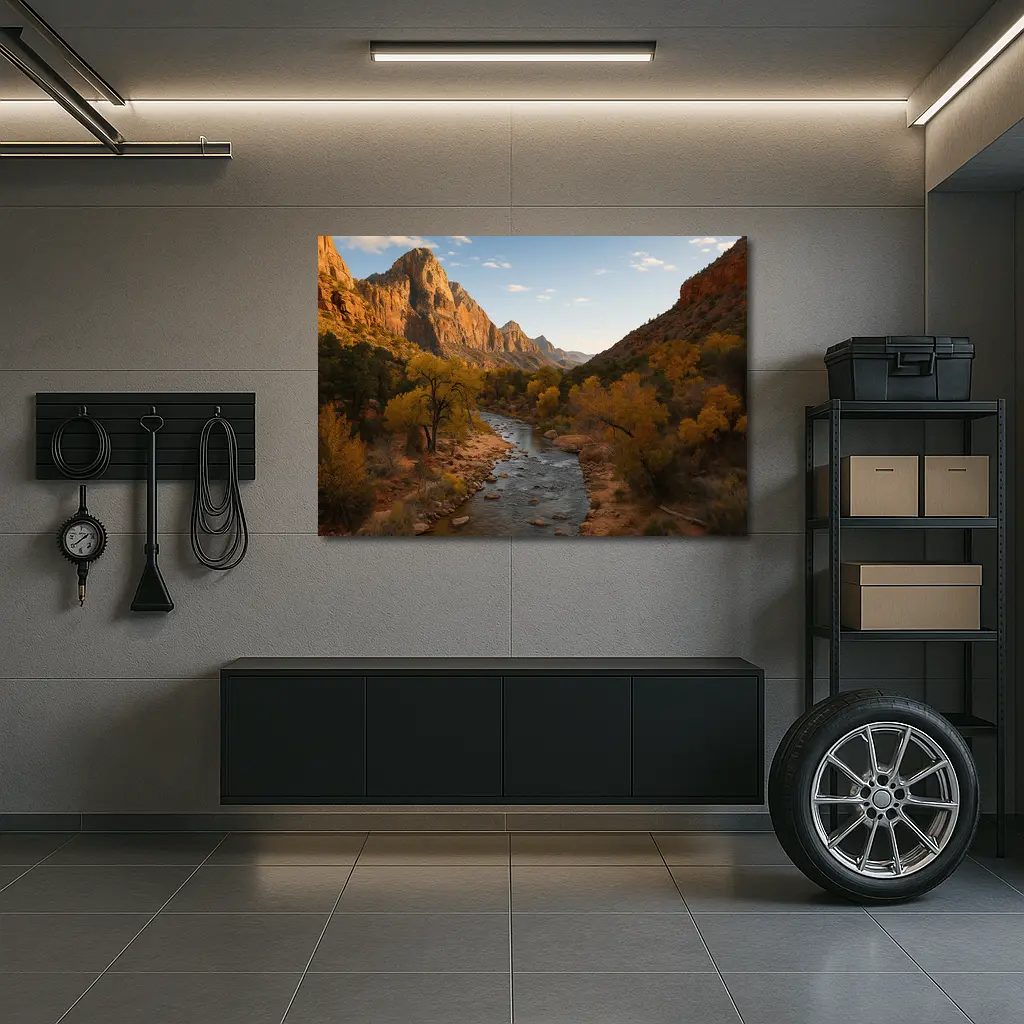 Zion Canyon River Autumn Red Cliffs – Wall Art