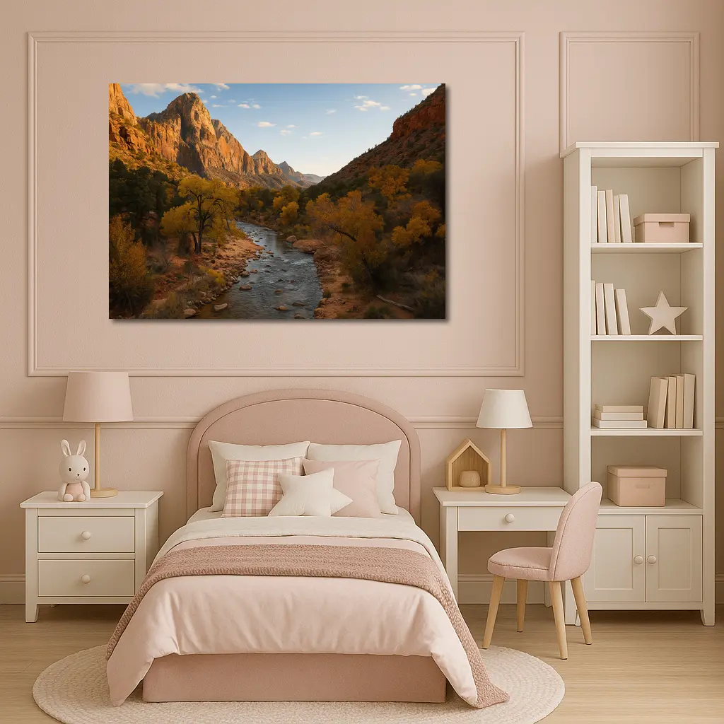Zion Canyon River Autumn Red Cliffs – Wall Art