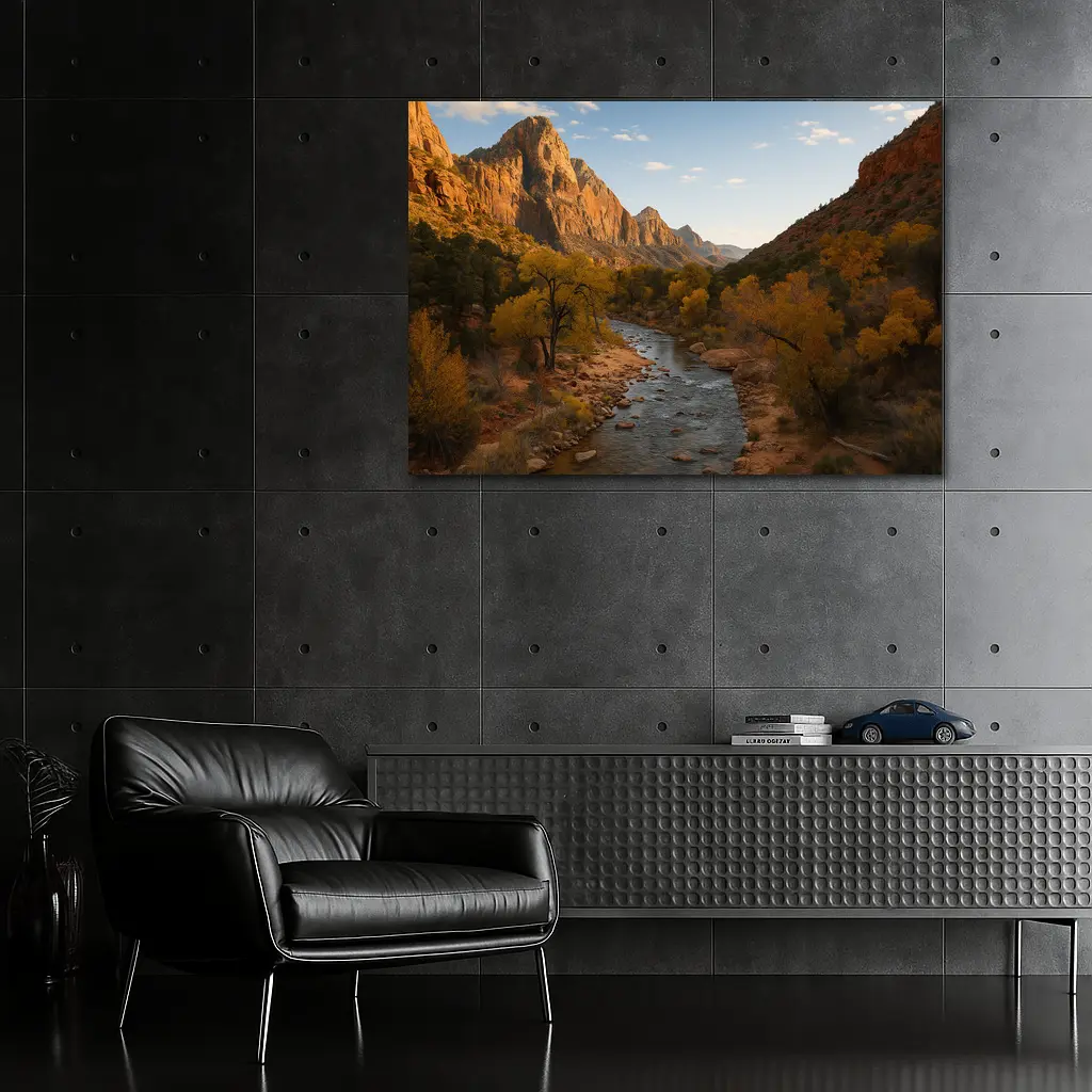 Zion Canyon River Autumn Red Cliffs – Wall Art