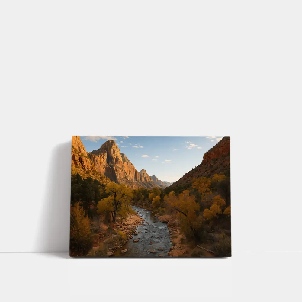 Zion Canyon River Autumn Red Cliffs – Wall Art