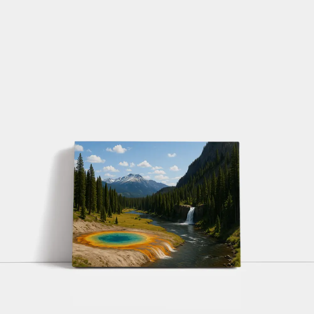Yellowstone Hot Spring Forest Mountain Waterfall – Wall Art