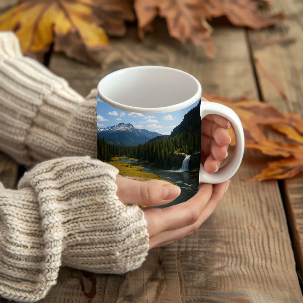 Yellowstone Hot Spring Forest Mountain Waterfall – Mugs