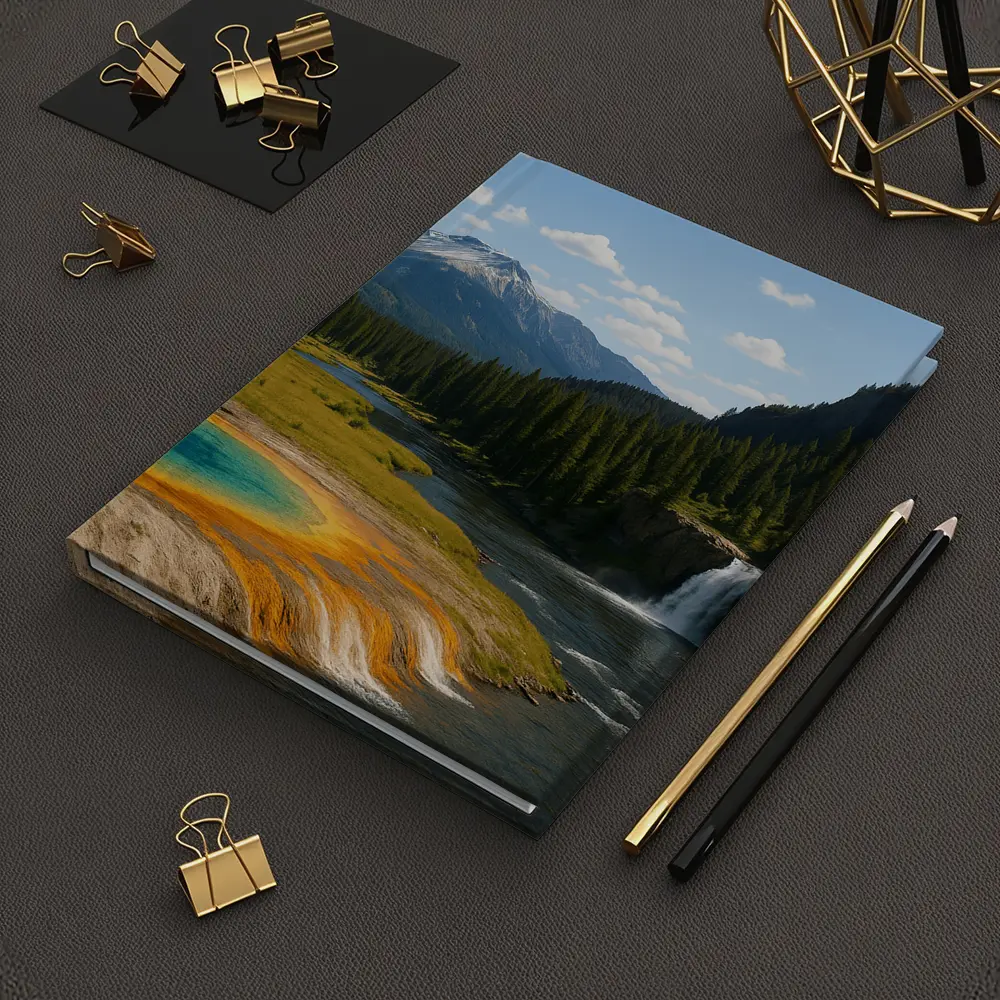 Yellowstone Hot Spring Forest Mountain Waterfall – Notebooks