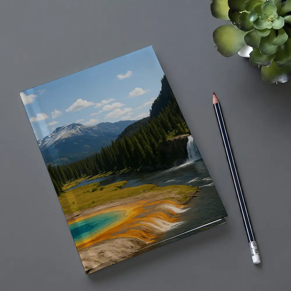 Yellowstone Hot Spring Forest Mountain Waterfall – Notebooks