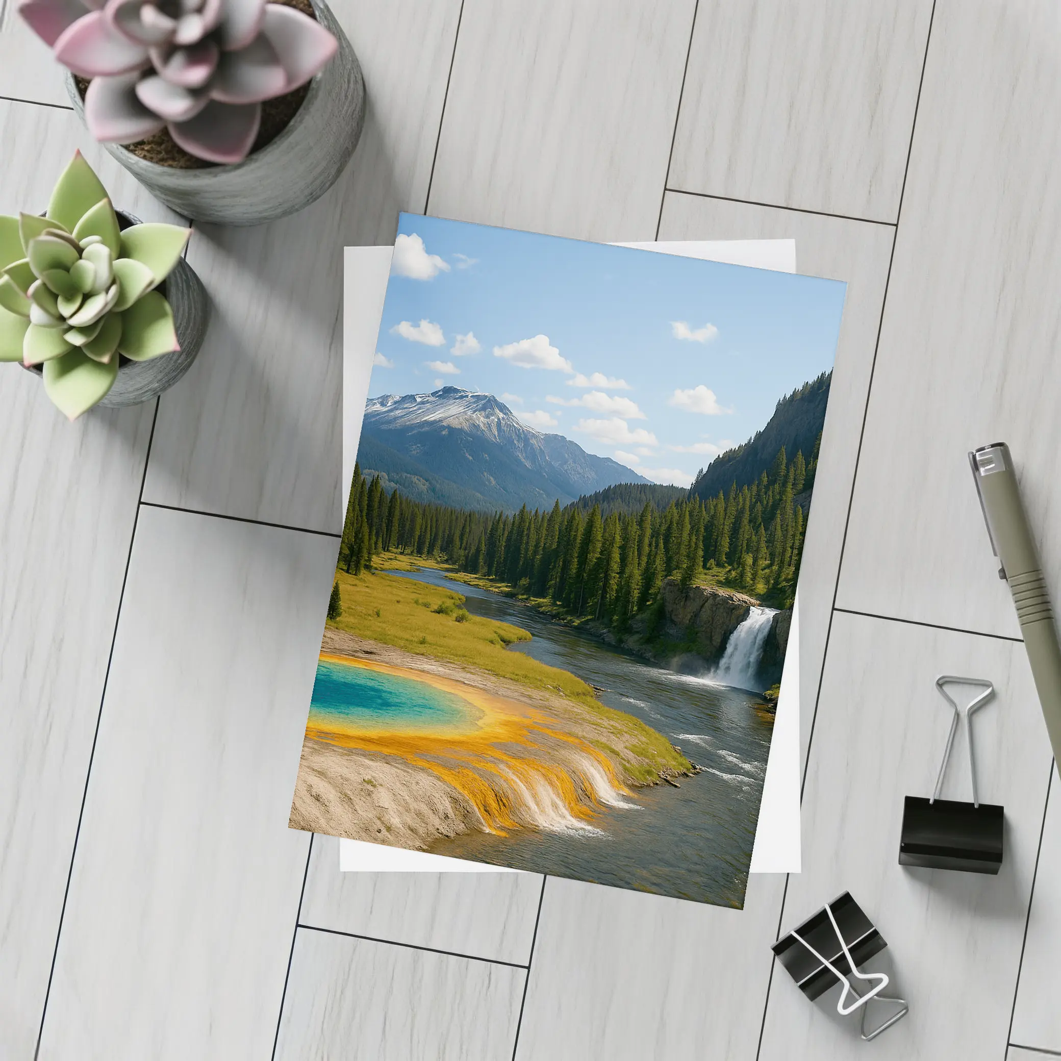 Yellowstone Hot Spring Forest Mountain Waterfall – Postcards