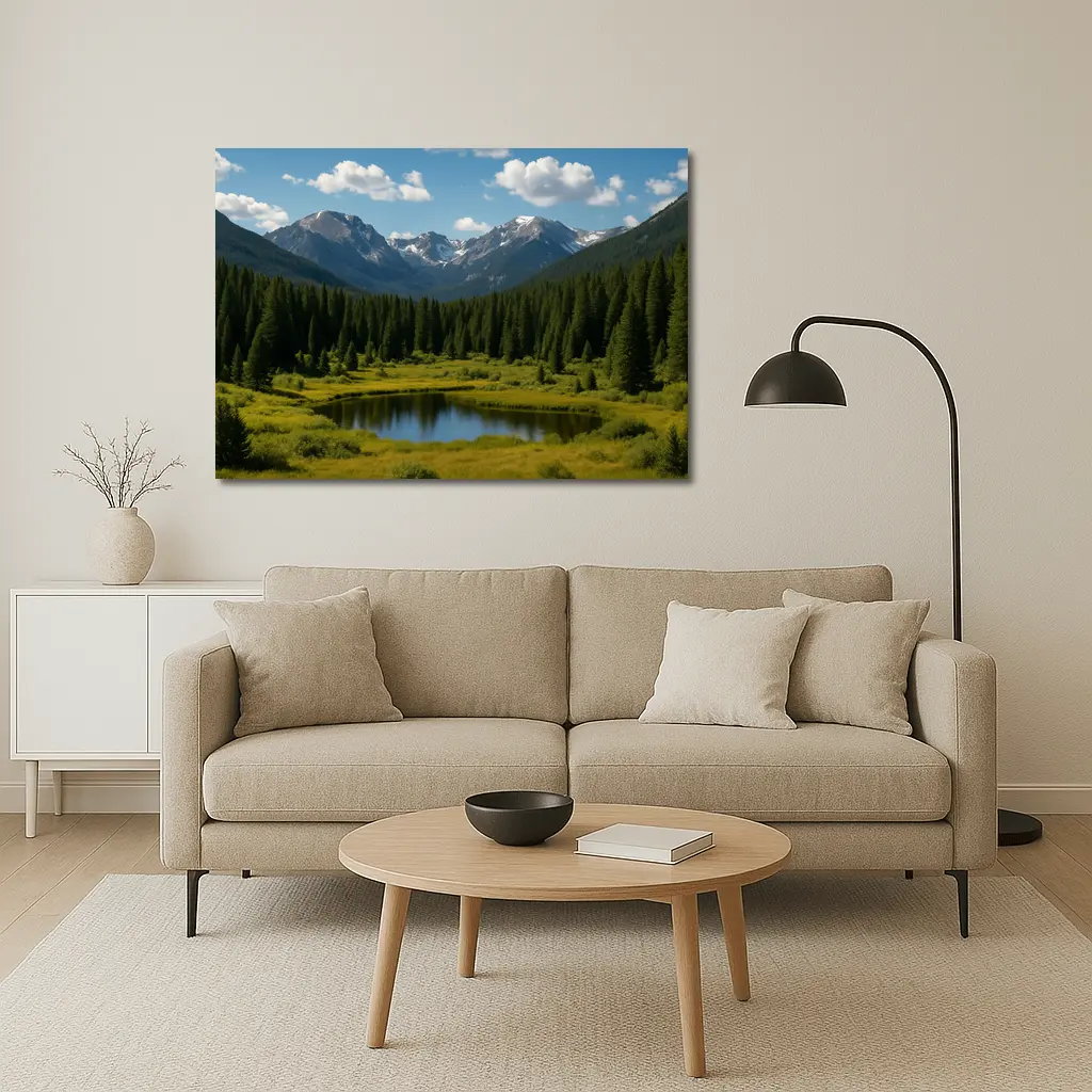 Alpine Mountain Lake Forest Green Landscape – Wall Art