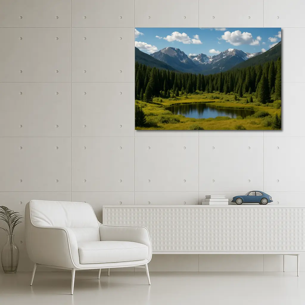 Alpine Mountain Lake Forest Green Landscape – Wall Art