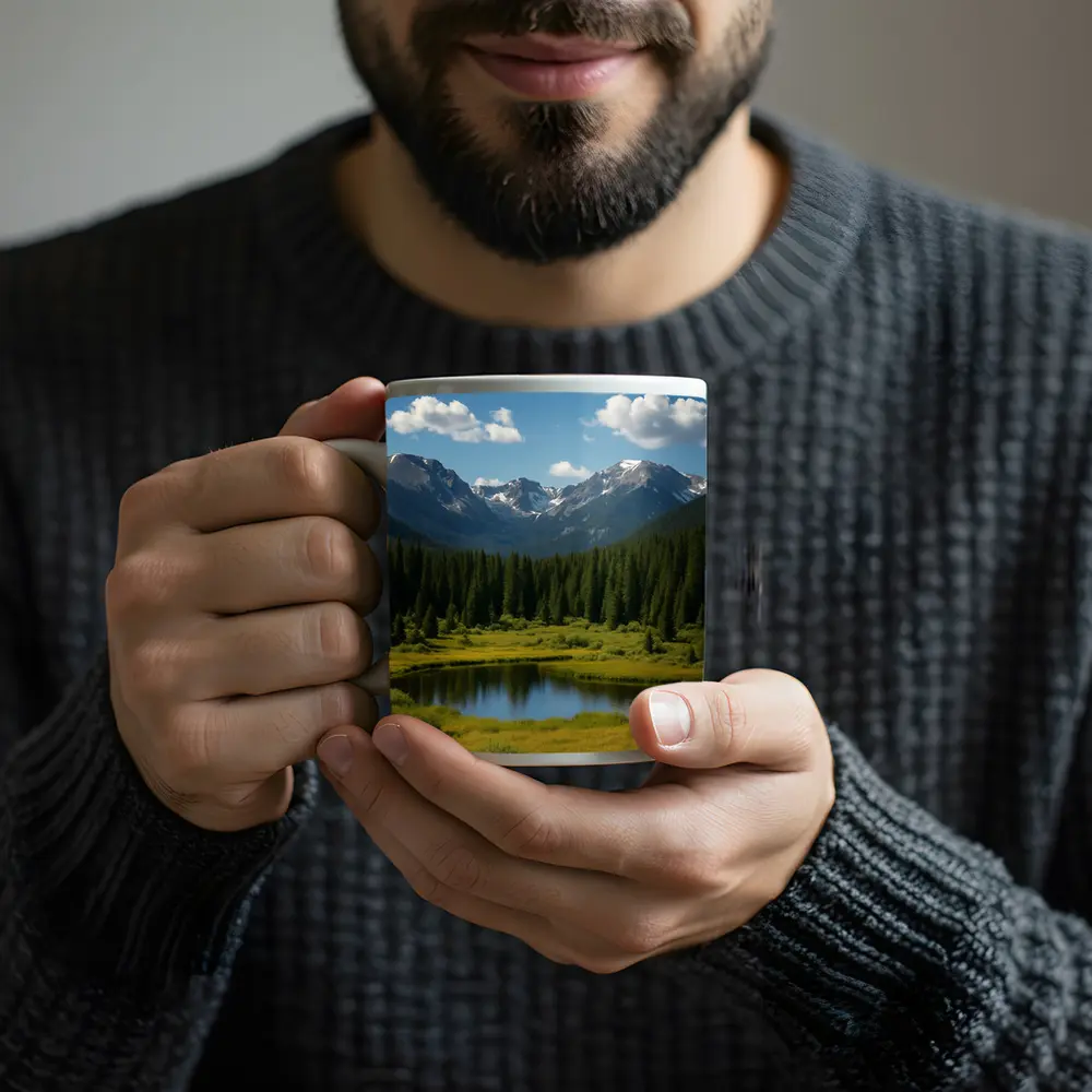 Alpine Mountain Lake Forest Green Landscape – Mugs