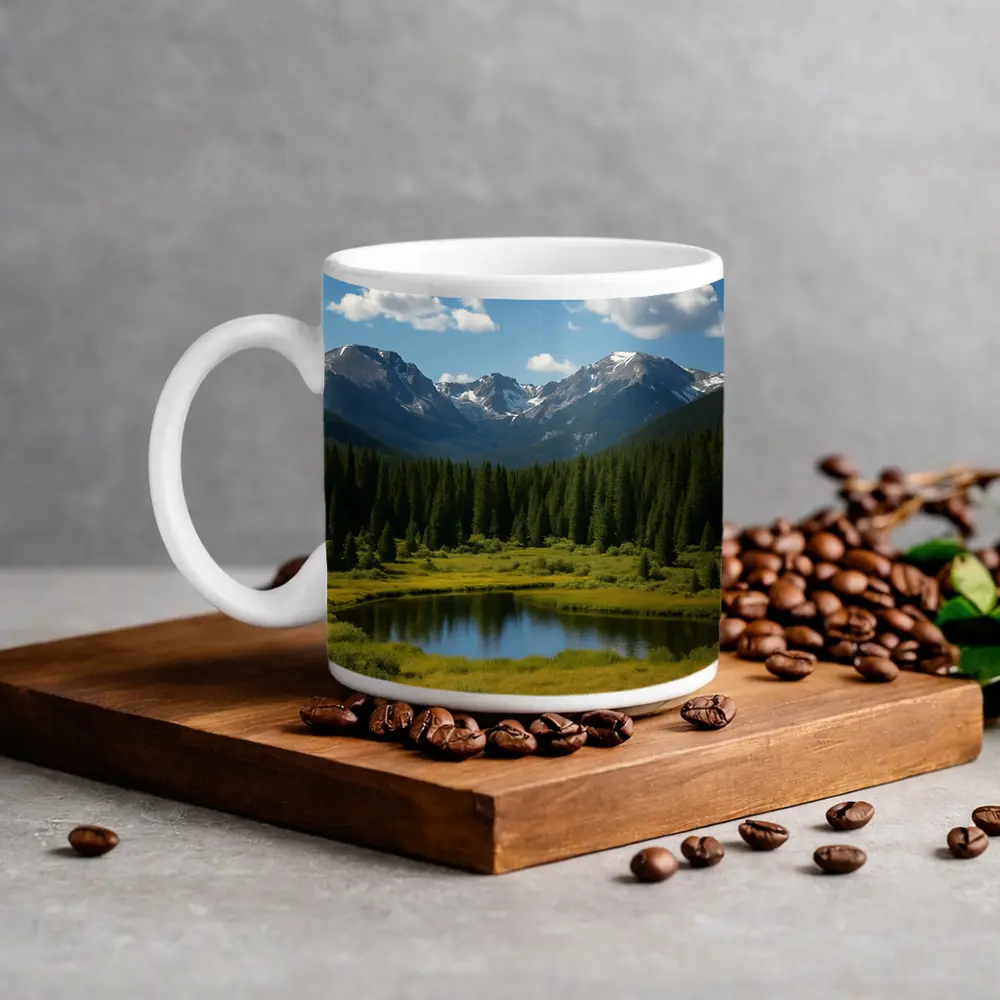 Alpine Mountain Lake Forest Green Landscape – Mugs