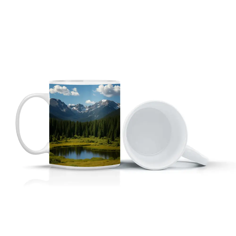 Alpine Mountain Lake Forest Green Landscape – Mugs