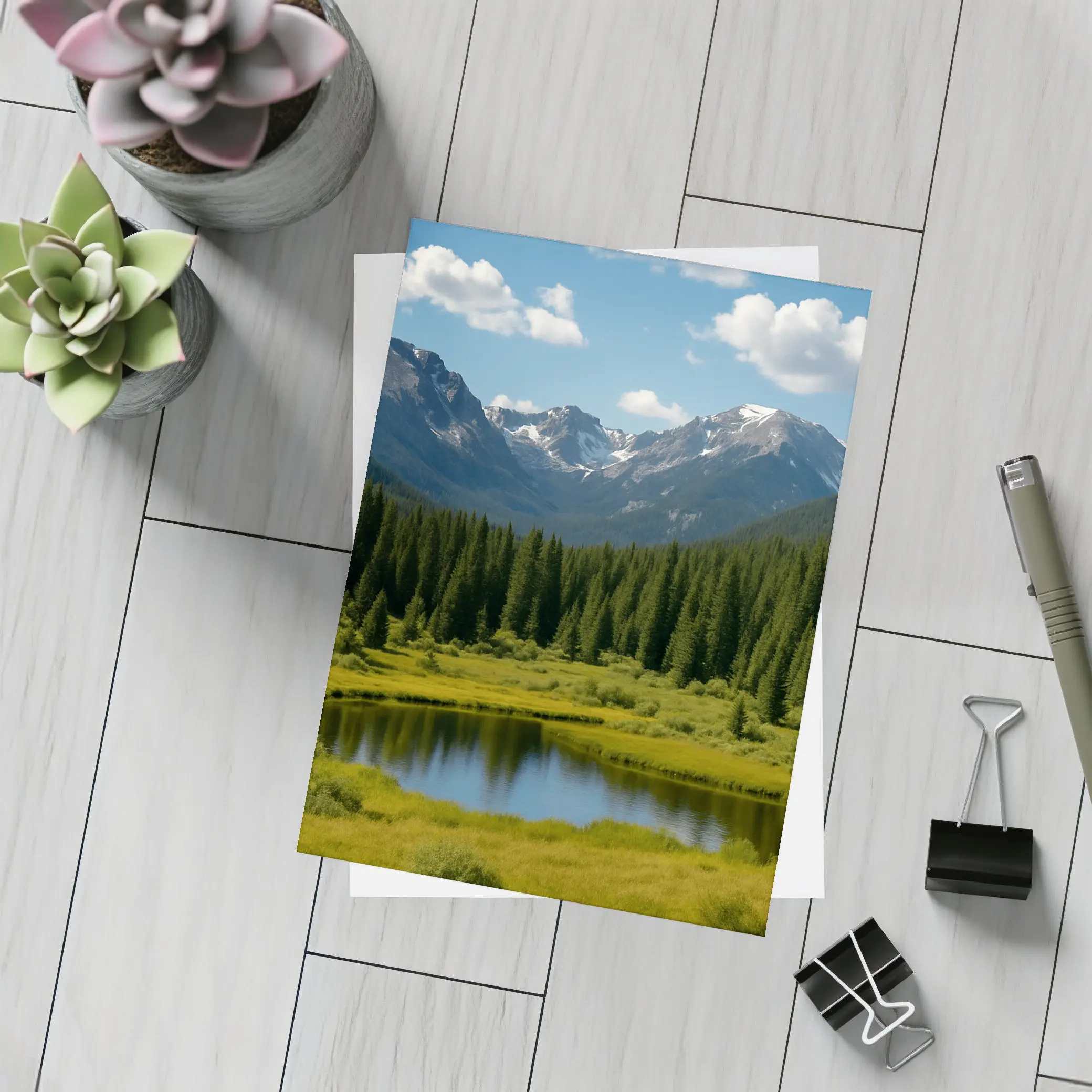 Alpine Mountain Lake Forest Green Landscape – Postcards