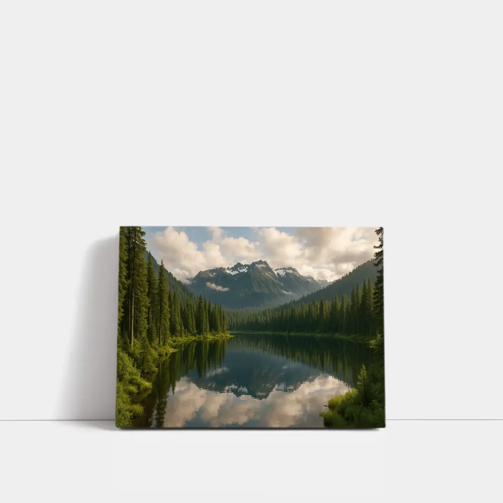 Mountain Lake Reflection Pine Forest Landscape – Wall Art