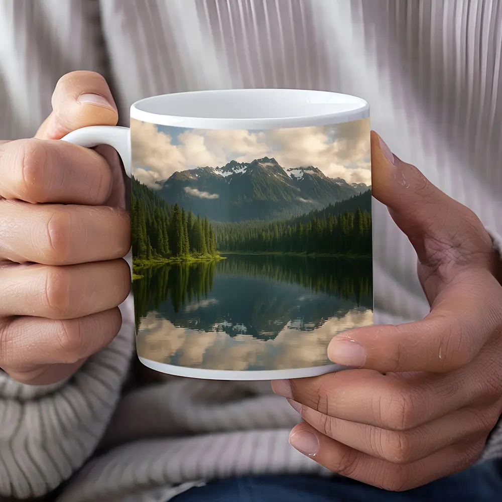 Mountain Lake Reflection Pine Forest Landscape – Mugs