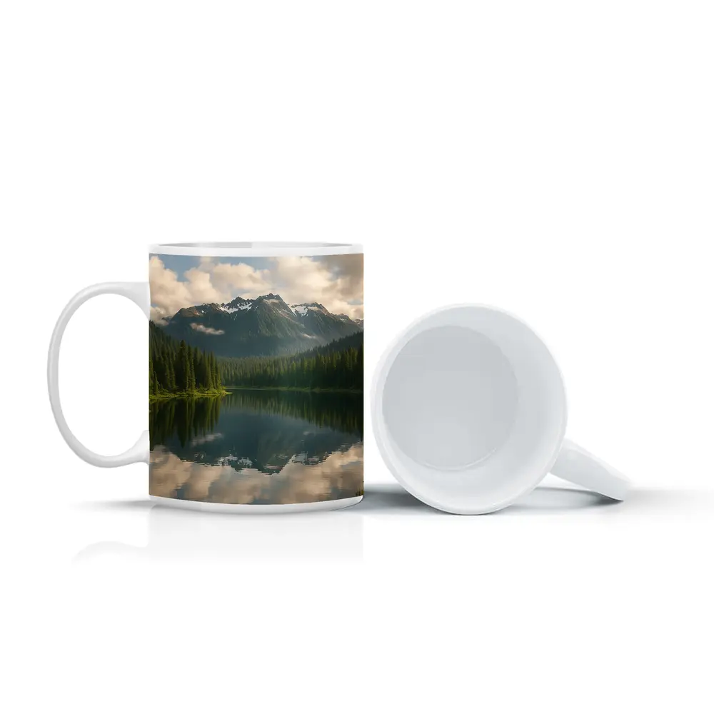 Mountain Lake Reflection Pine Forest Landscape – Mugs