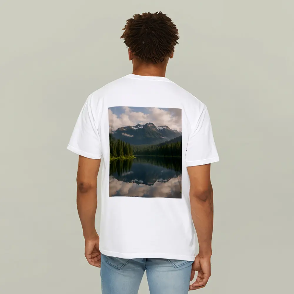 Mountain Lake Reflection Pine Forest Landscape – T-Shirts