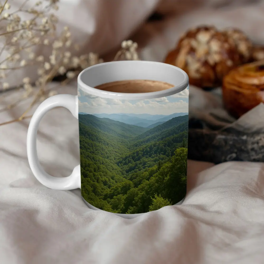 Green Mountain Forest Valley Summer Landscape – Mugs