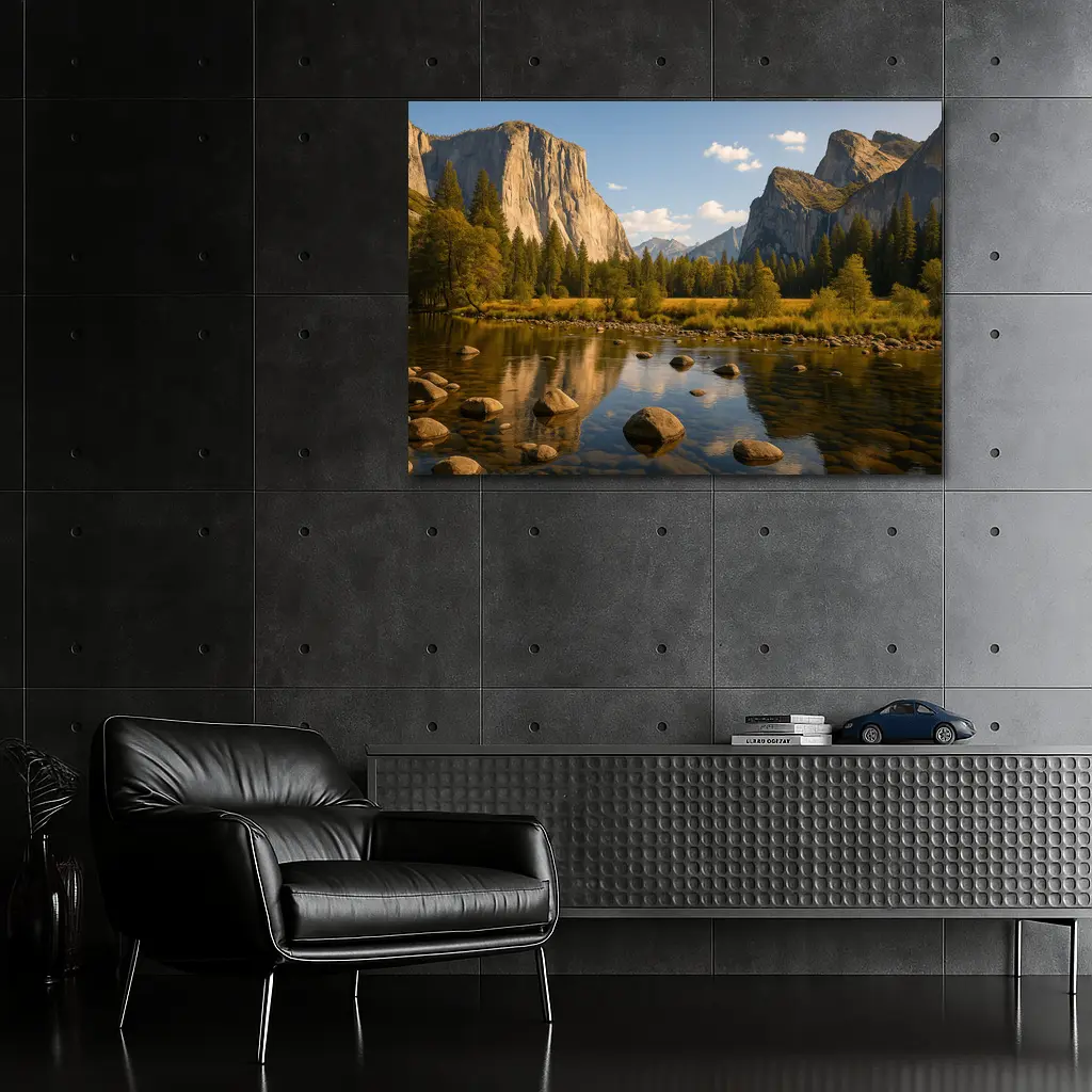 Yosemite Valley River Granite Cliffs Landscape – Wall Art