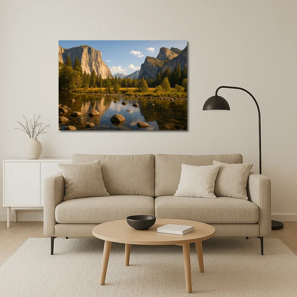 Yosemite Valley River Granite Cliffs Landscape – Wall Art