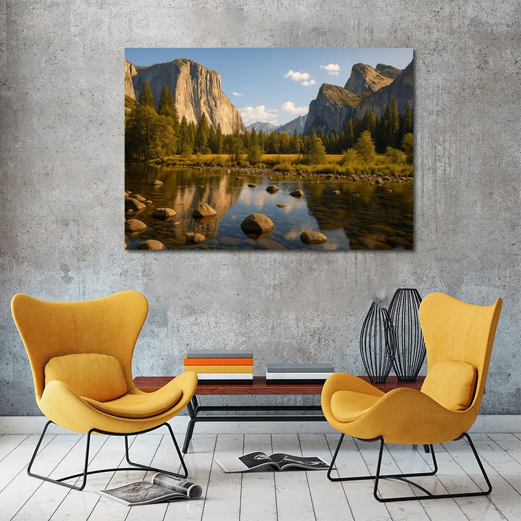 Yosemite Valley River Granite Cliffs Landscape – Wall Art