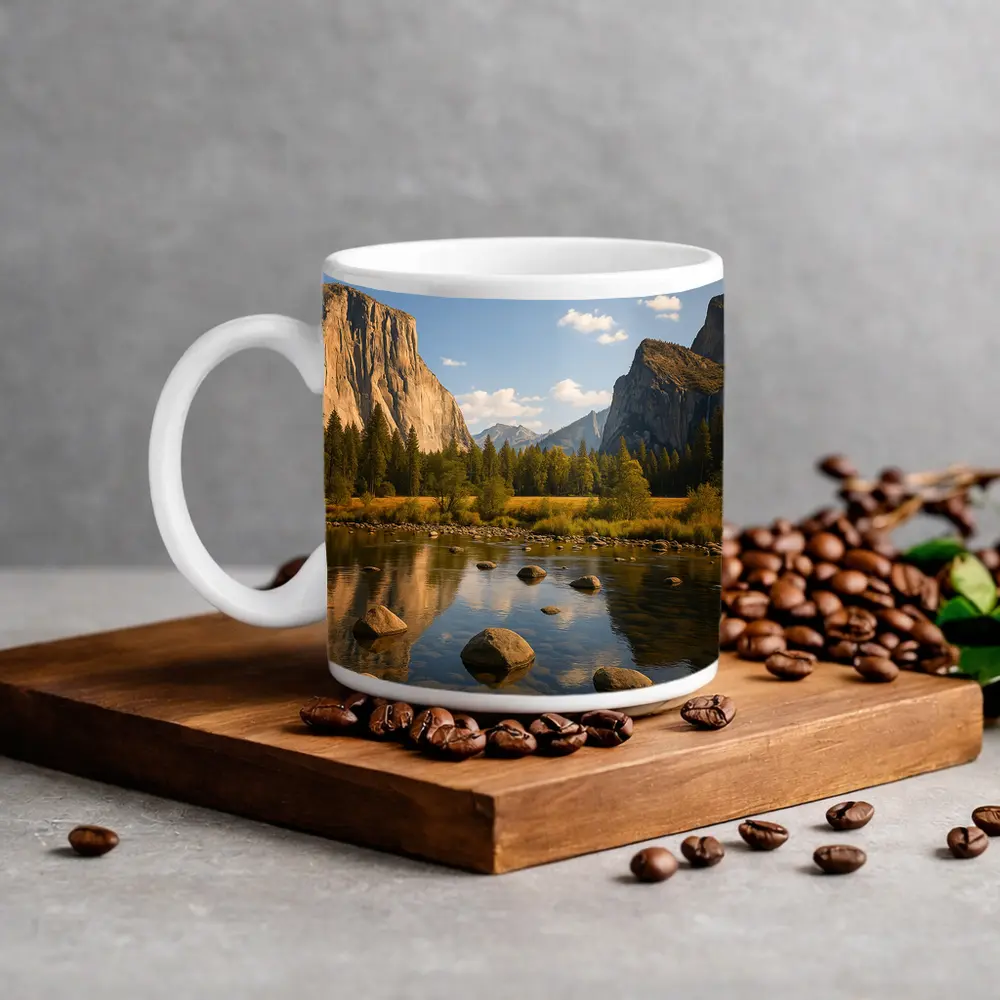Yosemite Valley River Granite Cliffs Landscape – Mugs