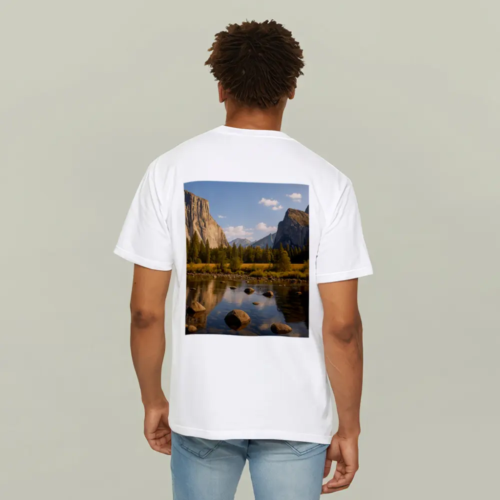 Yosemite Valley River Granite Cliffs Landscape – T-Shirts