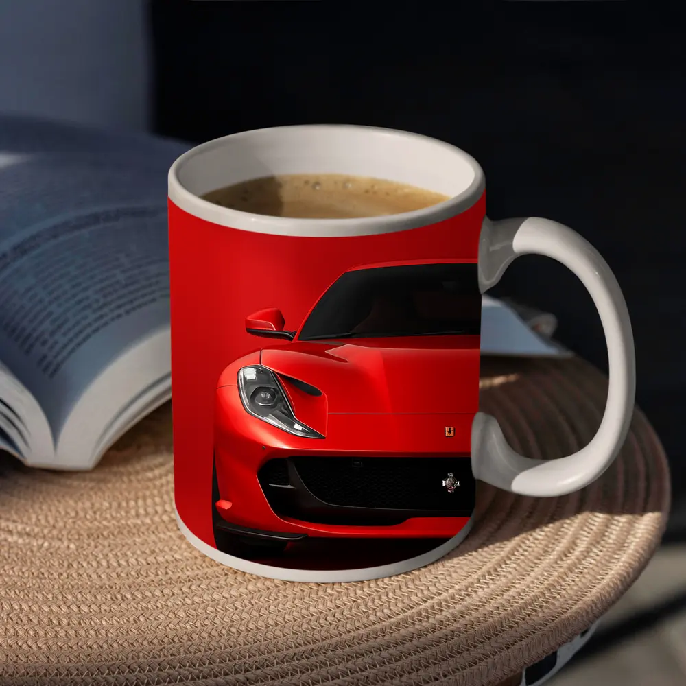 Ferrari 812 Superfast Red Background Art – Mugs