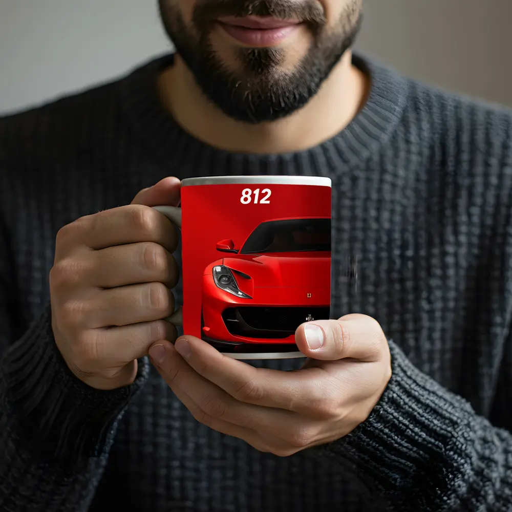 Ferrari 812 Superfast Red Background Art – Mugs