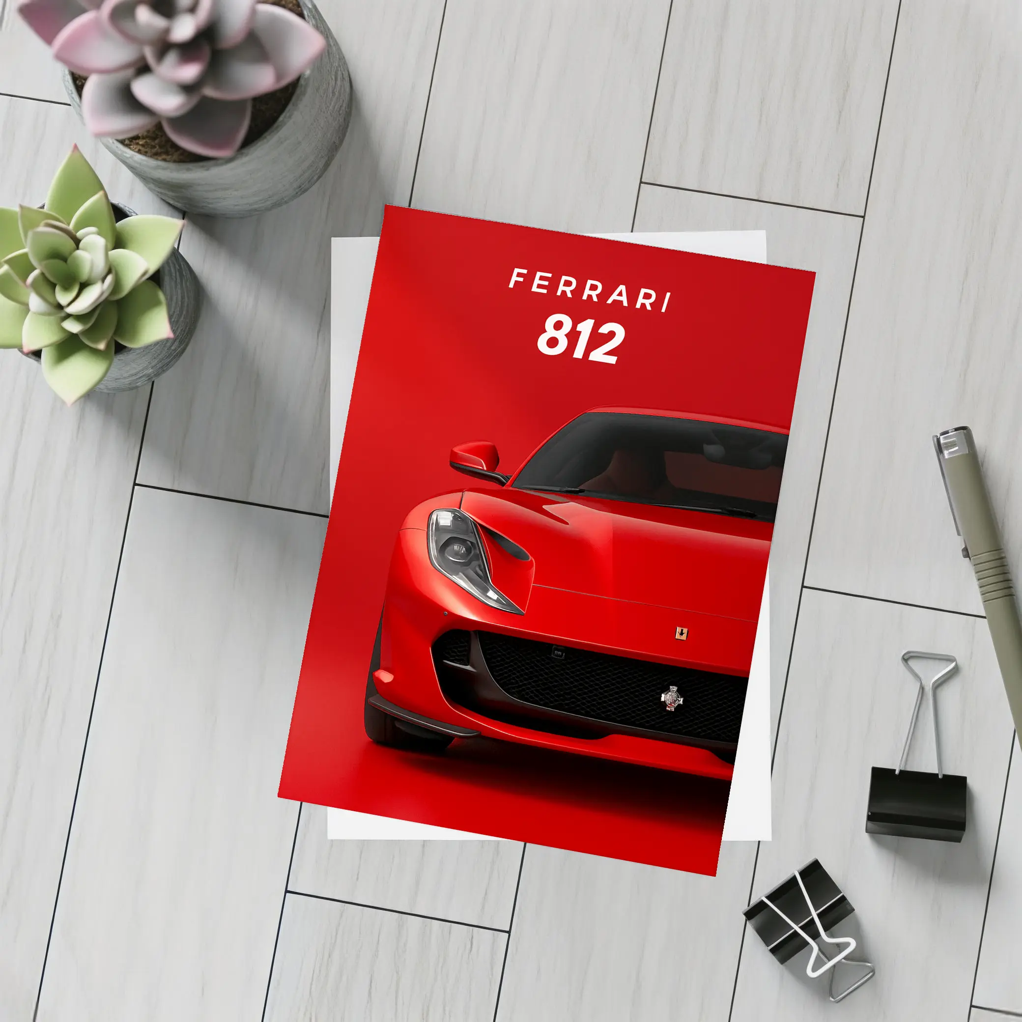 Ferrari 812 Superfast Red Background Art – Postcards