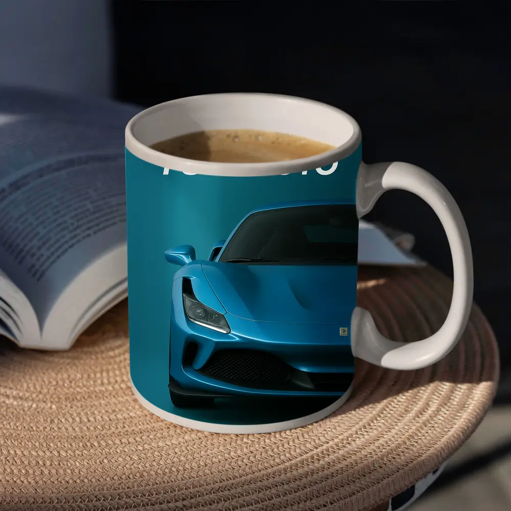 Ferrari F8 Tributo Blue Studio Front View – Mugs