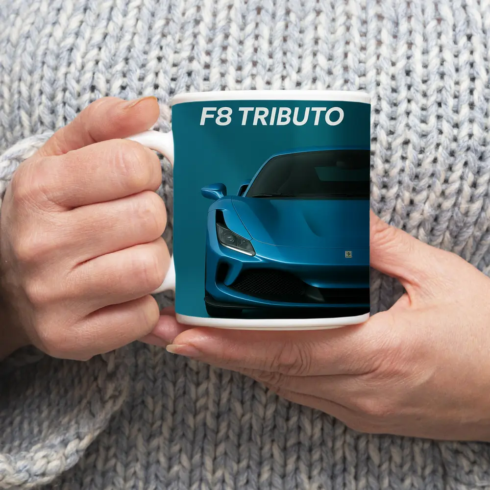 Ferrari F8 Tributo Blue Studio Front View – Mugs
