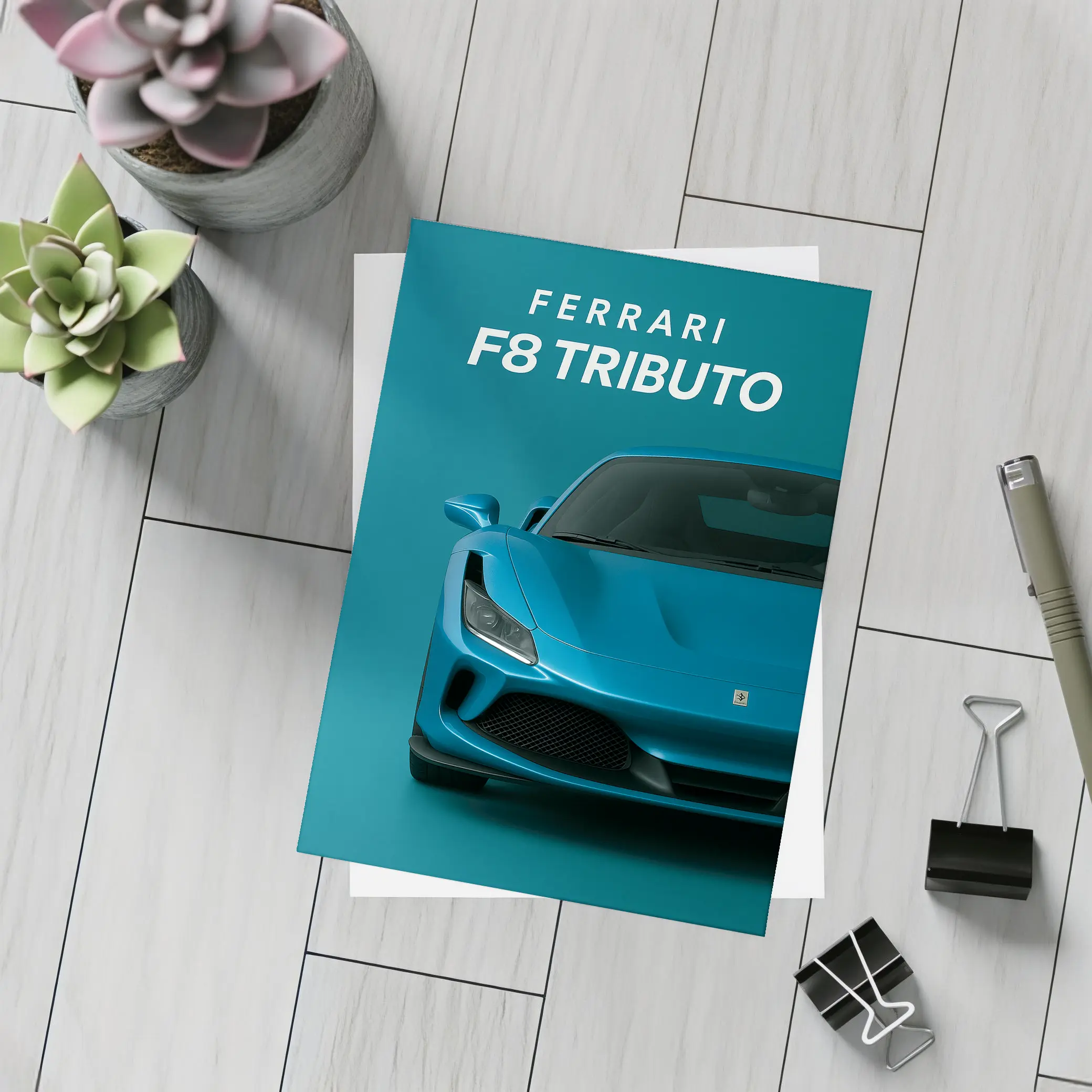 Ferrari F8 Tributo Blue Studio Front View – Postcards