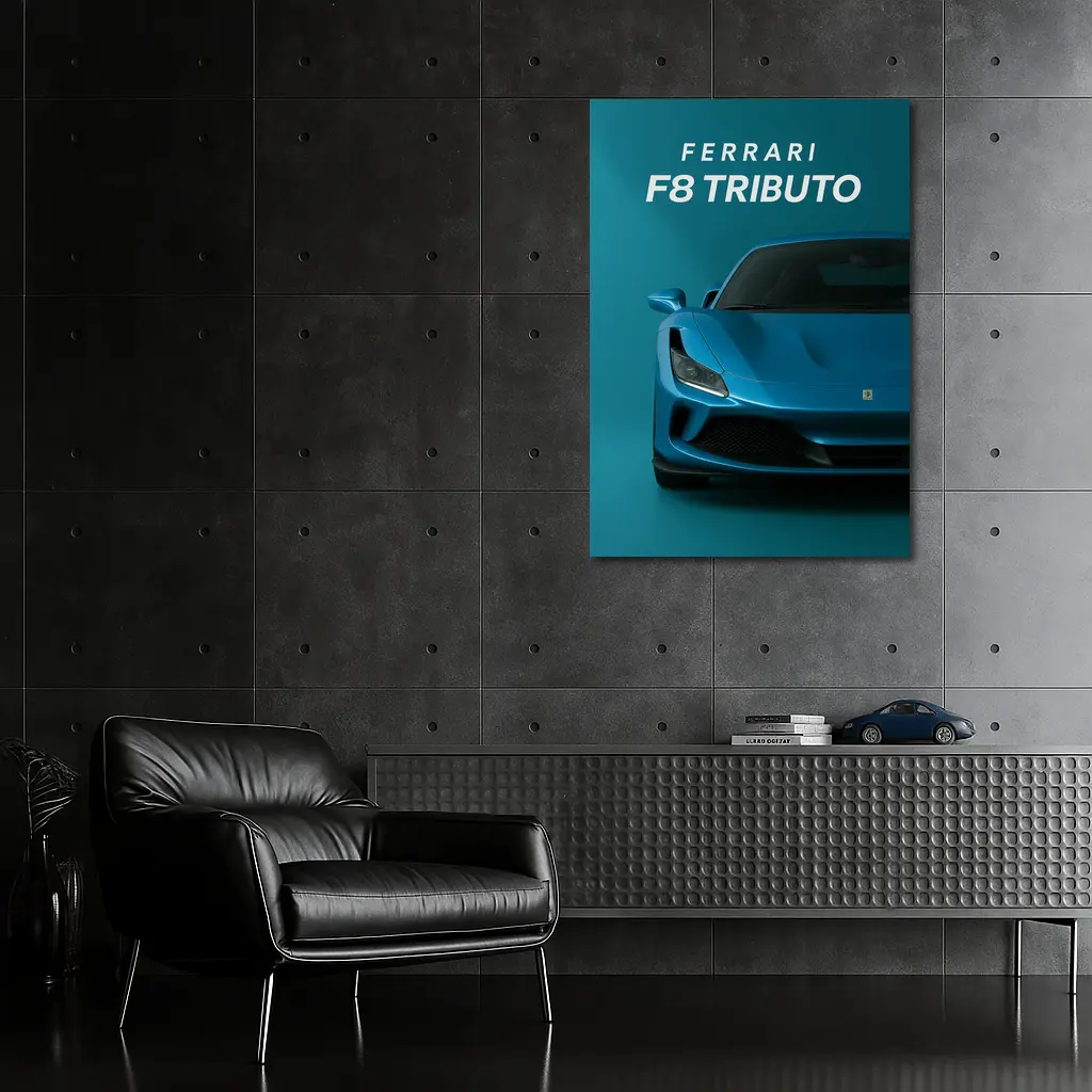 Ferrari F8 Tributo Blue Studio Front View – Wall Art