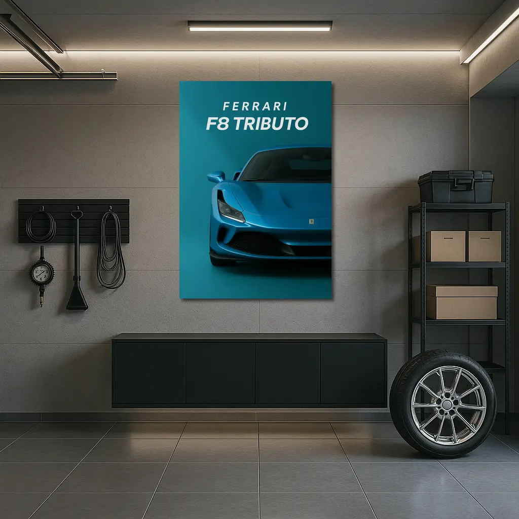 Ferrari F8 Tributo Blue Studio Front View – Wall Art