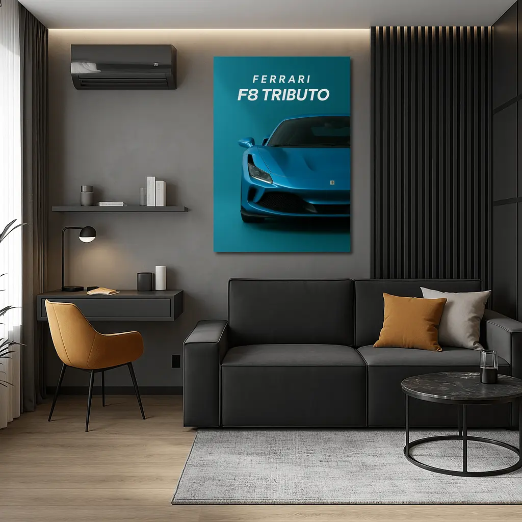 Ferrari F8 Tributo Blue Studio Front View – Wall Art