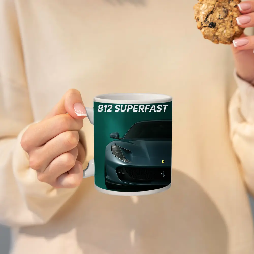 Ferrari 812 Superfast Green Background Art – Mugs