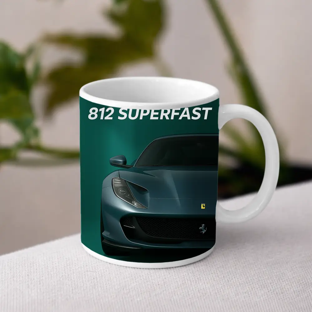 Ferrari 812 Superfast Green Background Art – Mugs