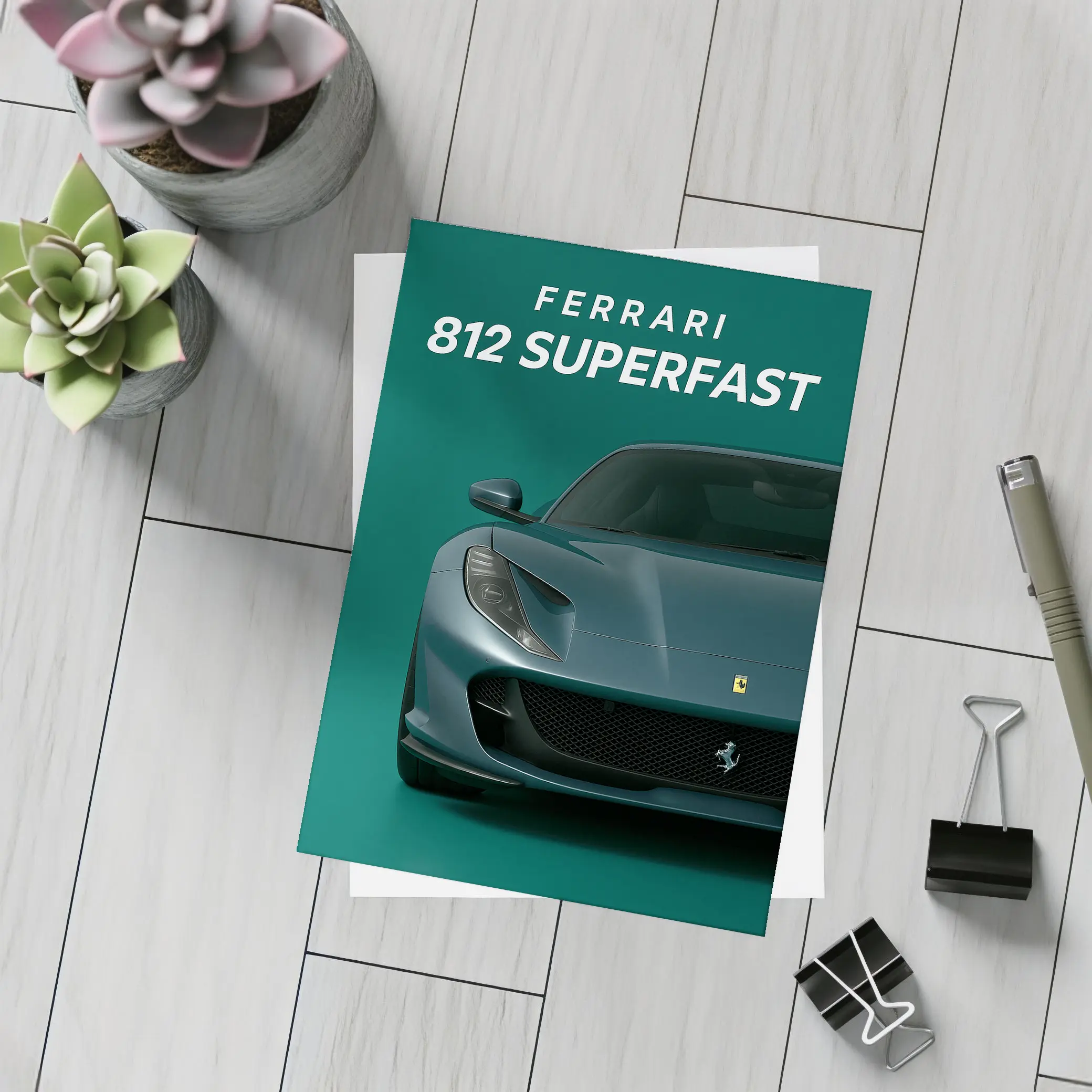 Ferrari 812 Superfast Green Background Art – Postcards