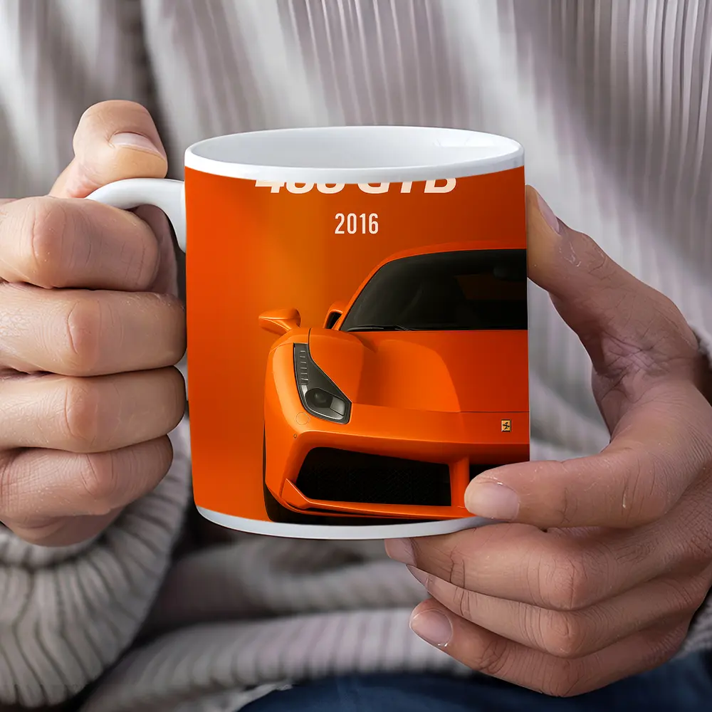 Ferrari 488 GTB Orange Front View Art – Mugs