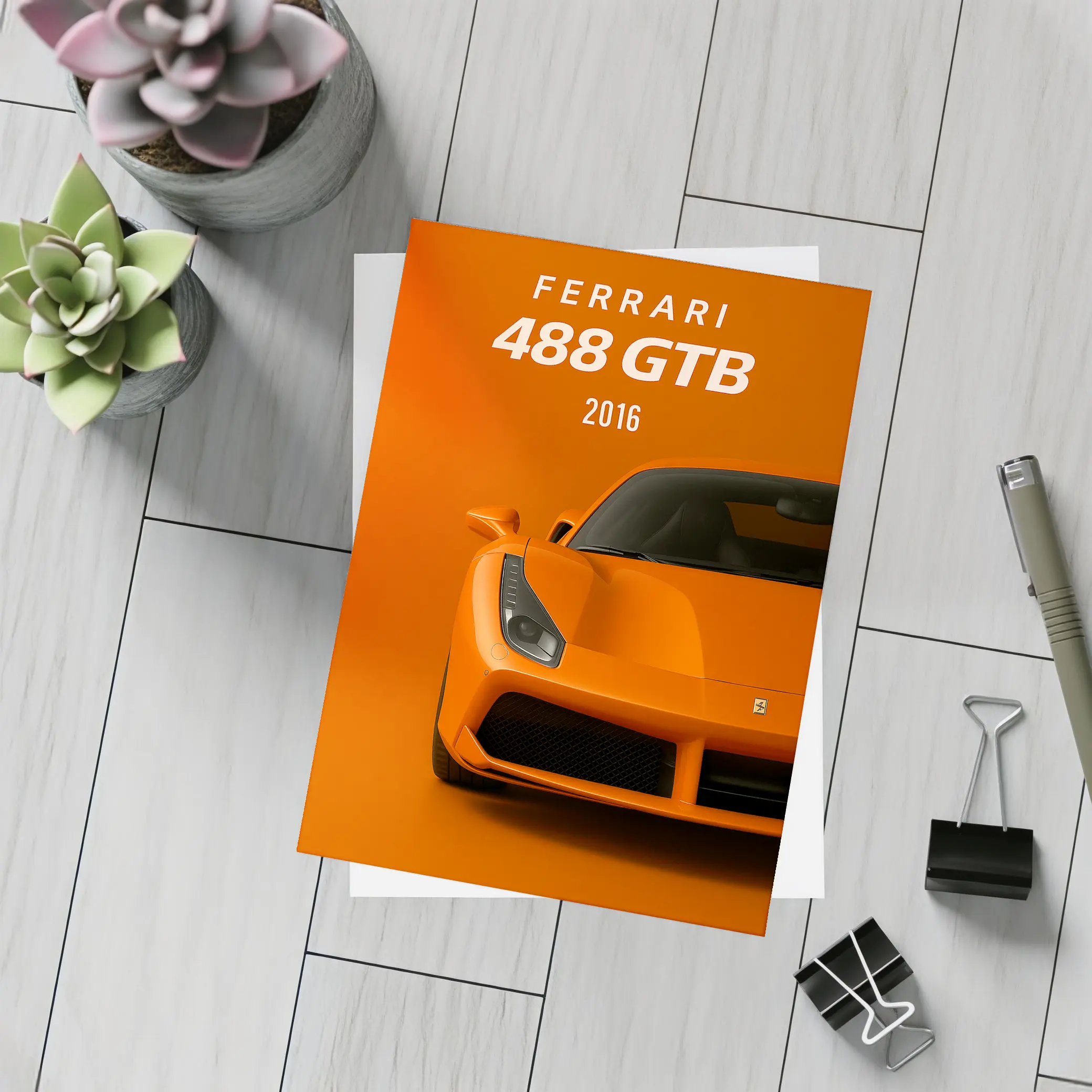 Ferrari 488 GTB Orange Front View Art – Postcards