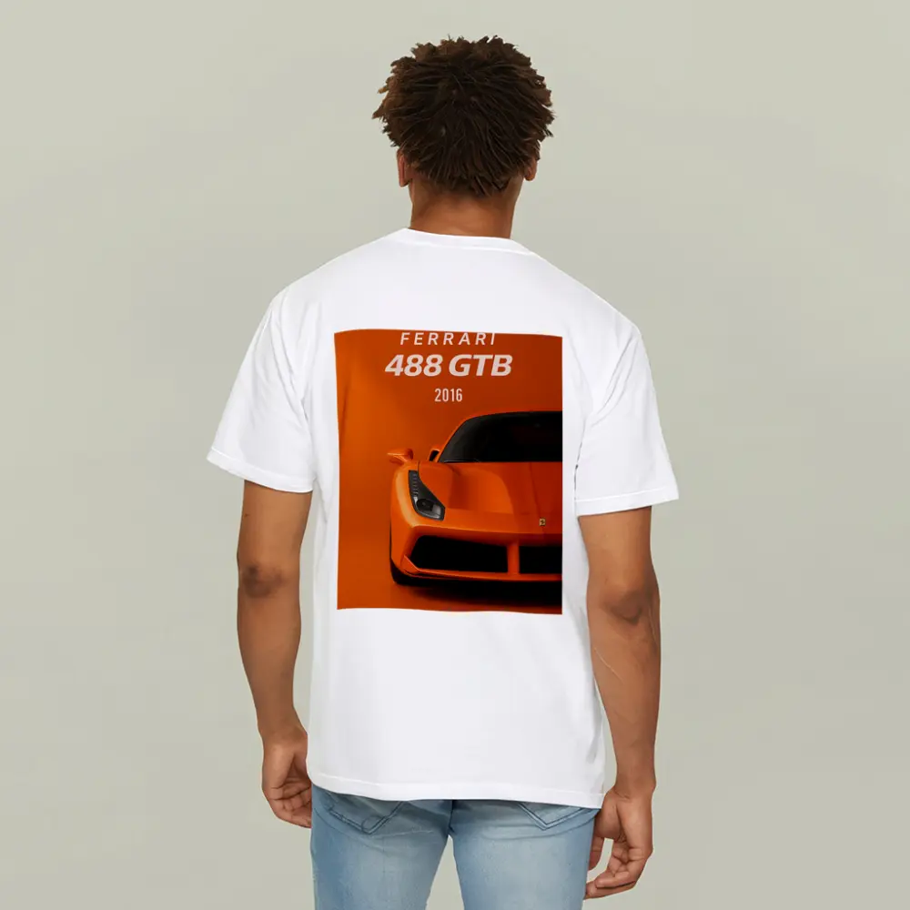 Ferrari 488 GTB Orange Front View Art – T-Shirts