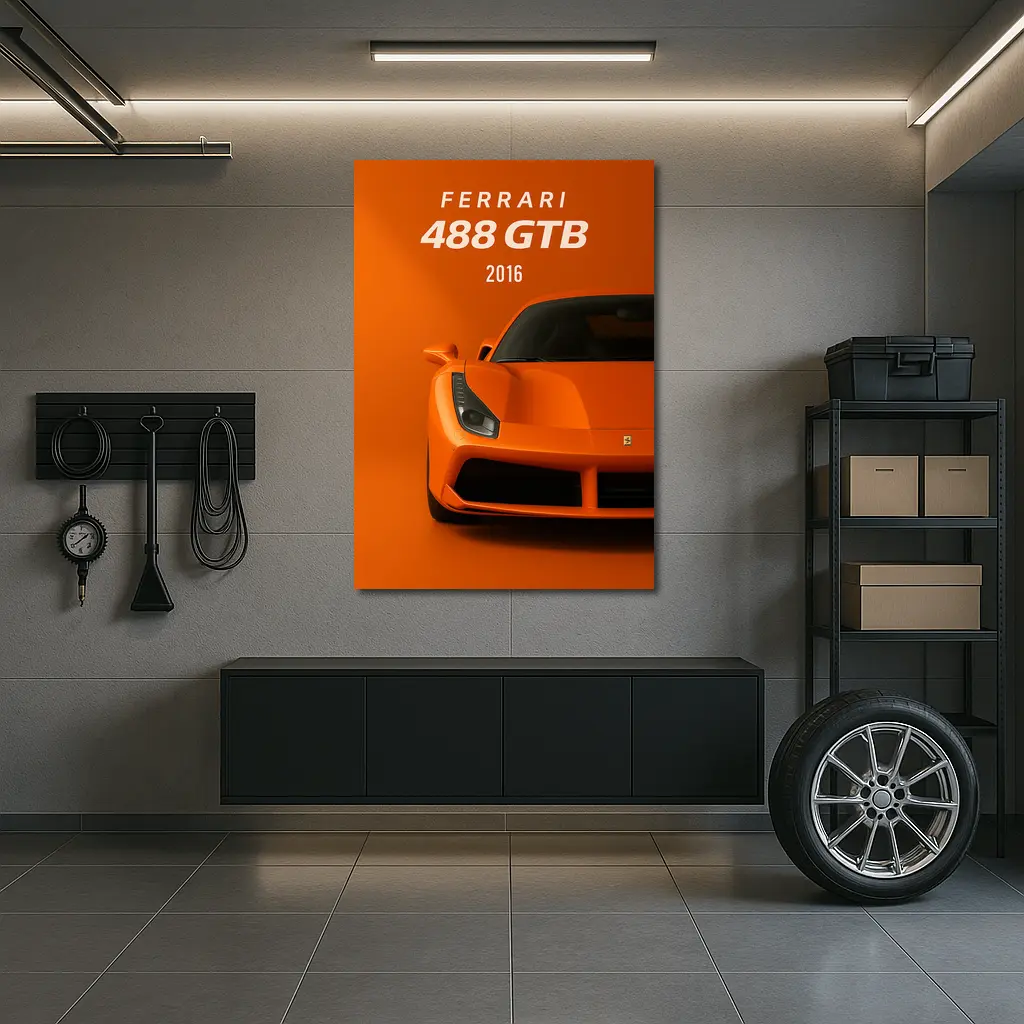 Ferrari 488 GTB Orange Front View Art – Wall Art