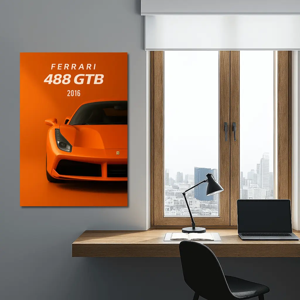 Ferrari 488 GTB Orange Front View Art – Wall Art