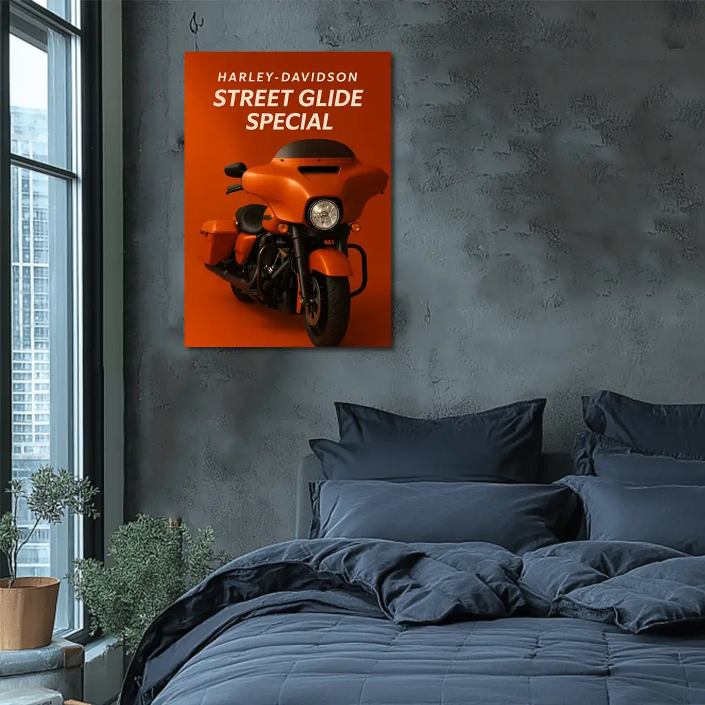 Harley Davidson Street Glide Special Orange Background – Wall Art