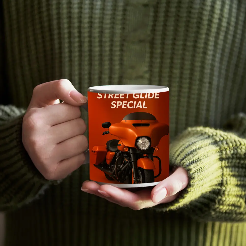 Harley Davidson Street Glide Special Orange Background – Mugs