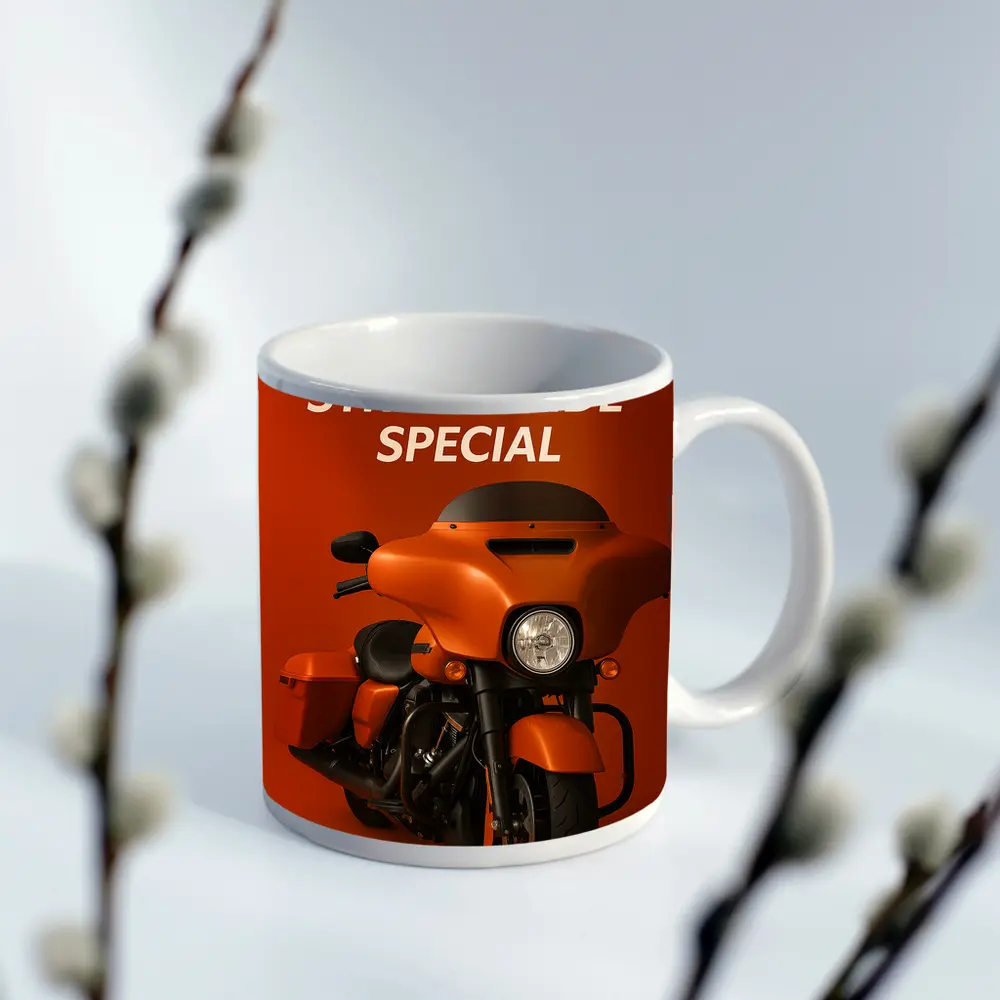 Harley Davidson Street Glide Special Orange Background – Mugs