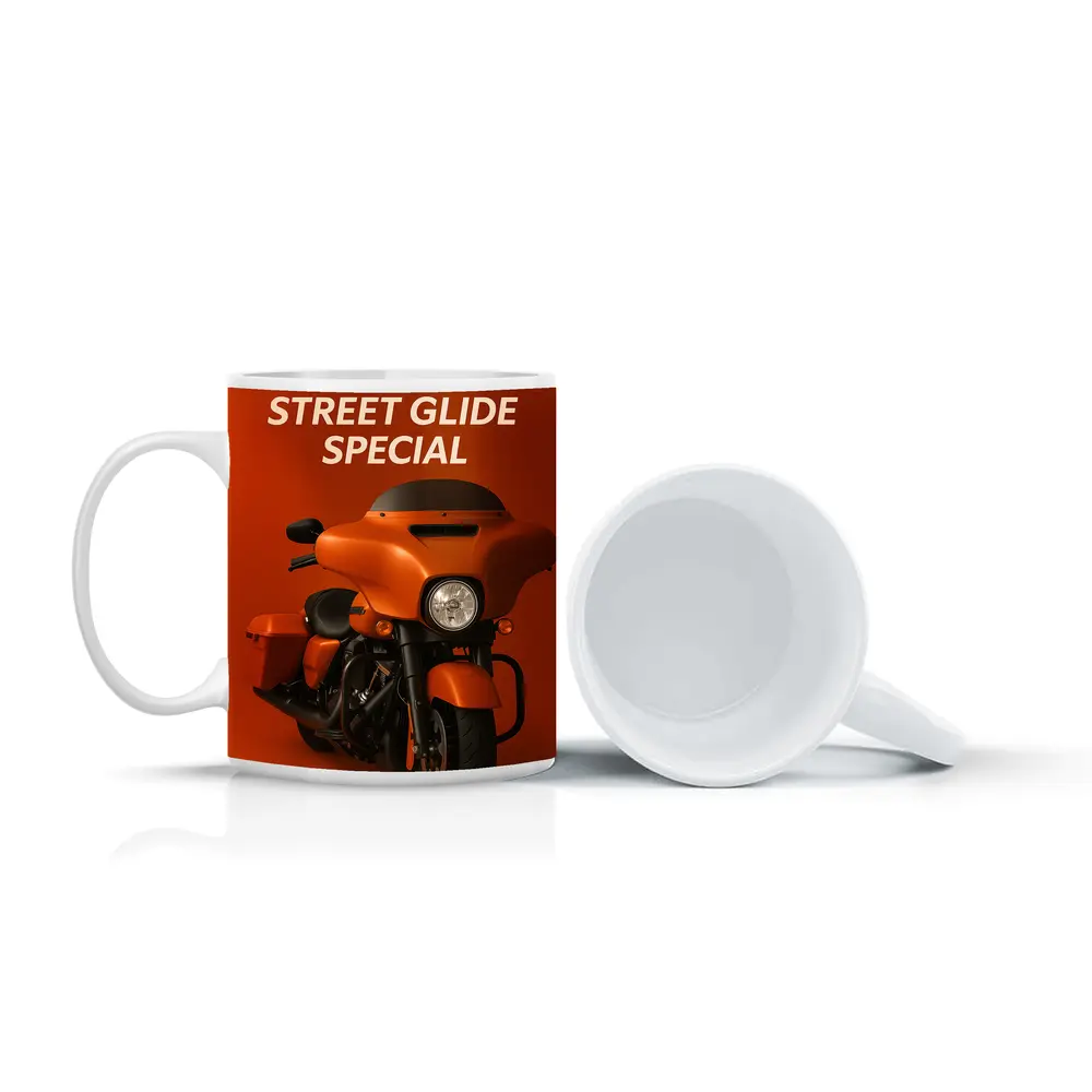 Harley Davidson Street Glide Special Orange Background – Mugs