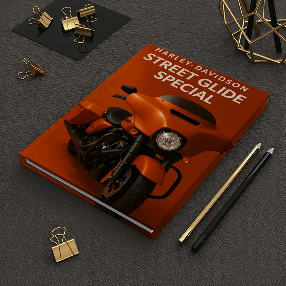 Harley Davidson Street Glide Special Orange Background – Notebooks