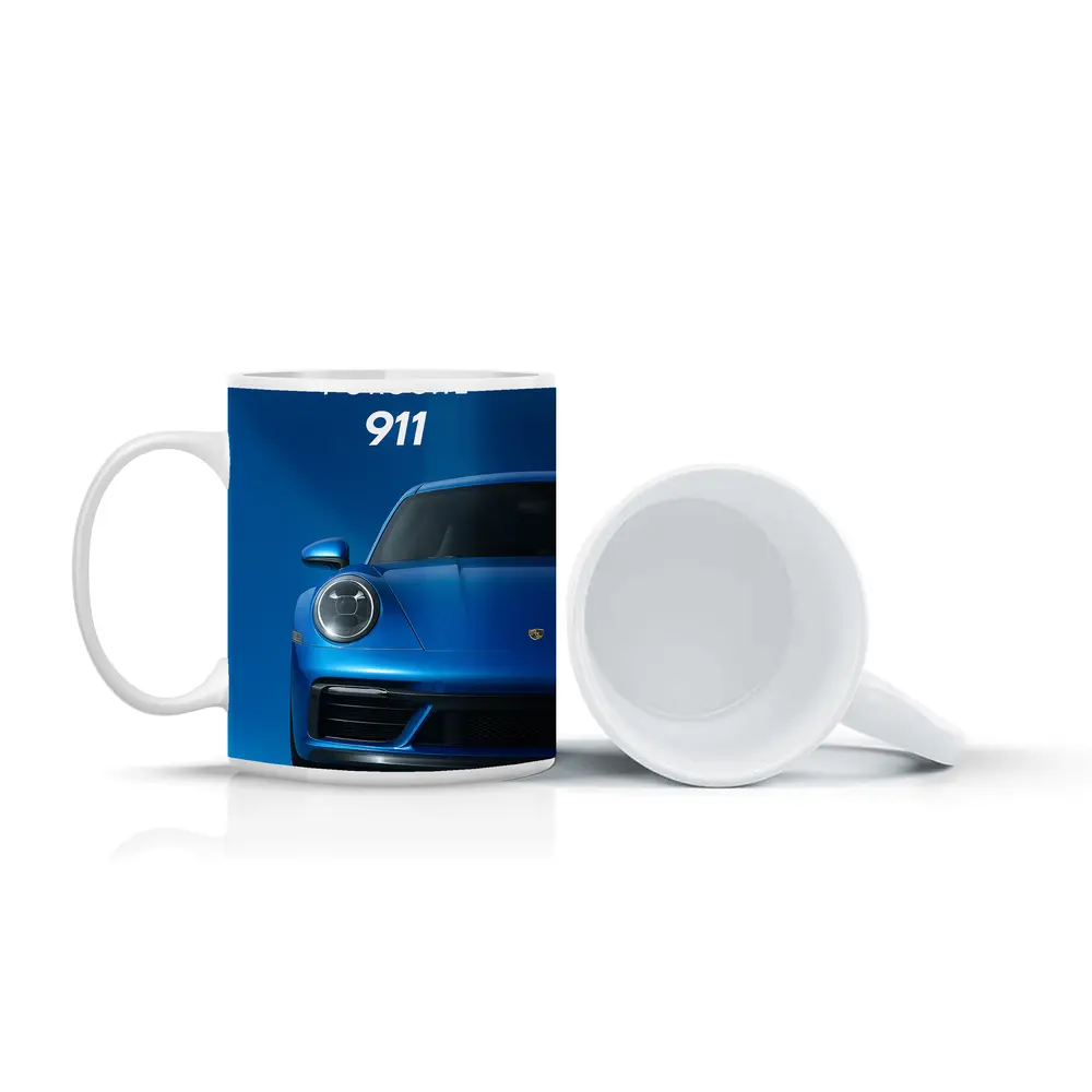 Porsche 911 Blue Front View Art – Mugs