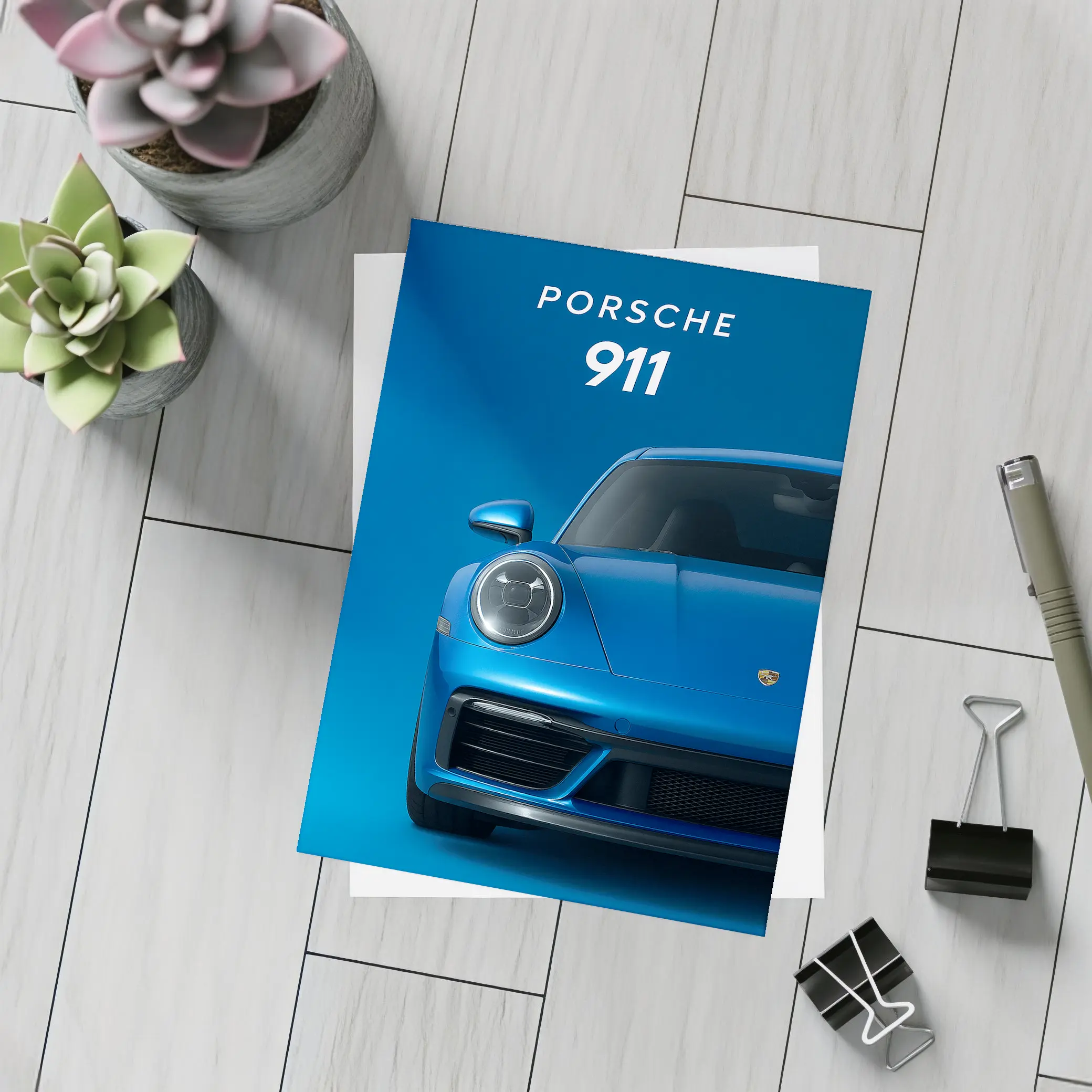 Porsche 911 Blue Front View Art – Postcards